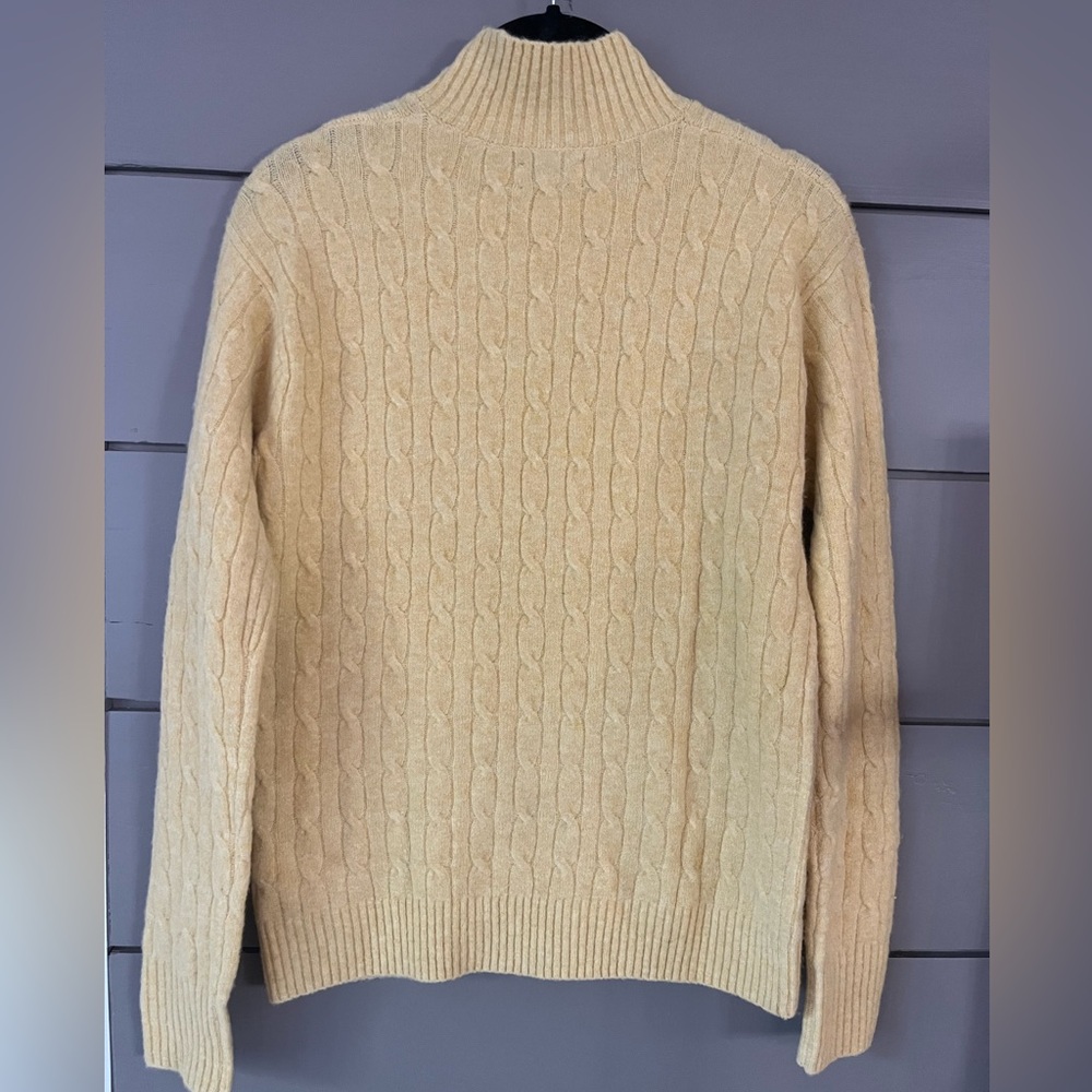 J. Crew Extra Soft Yarn Butter‎ Yellow Cable Knit Classic Mock Neck Sweater XS - Picture 2 of 6